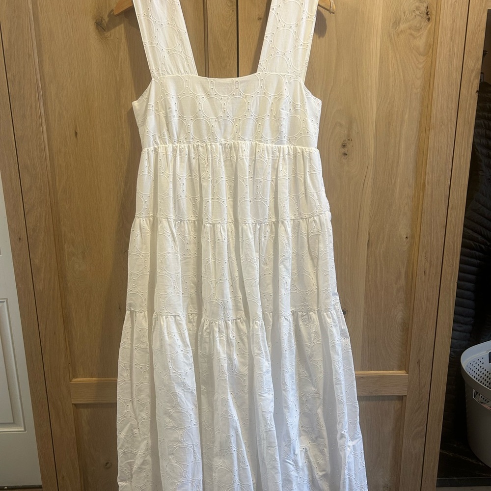 Anthropologie White Eyelet Smocked Somerset Midi Dress